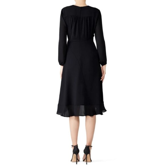 Parker NY Dress Womens Size 4 Black Hi-Low Ruffle Elegant Long Sleeve - Picture 2 of 10
